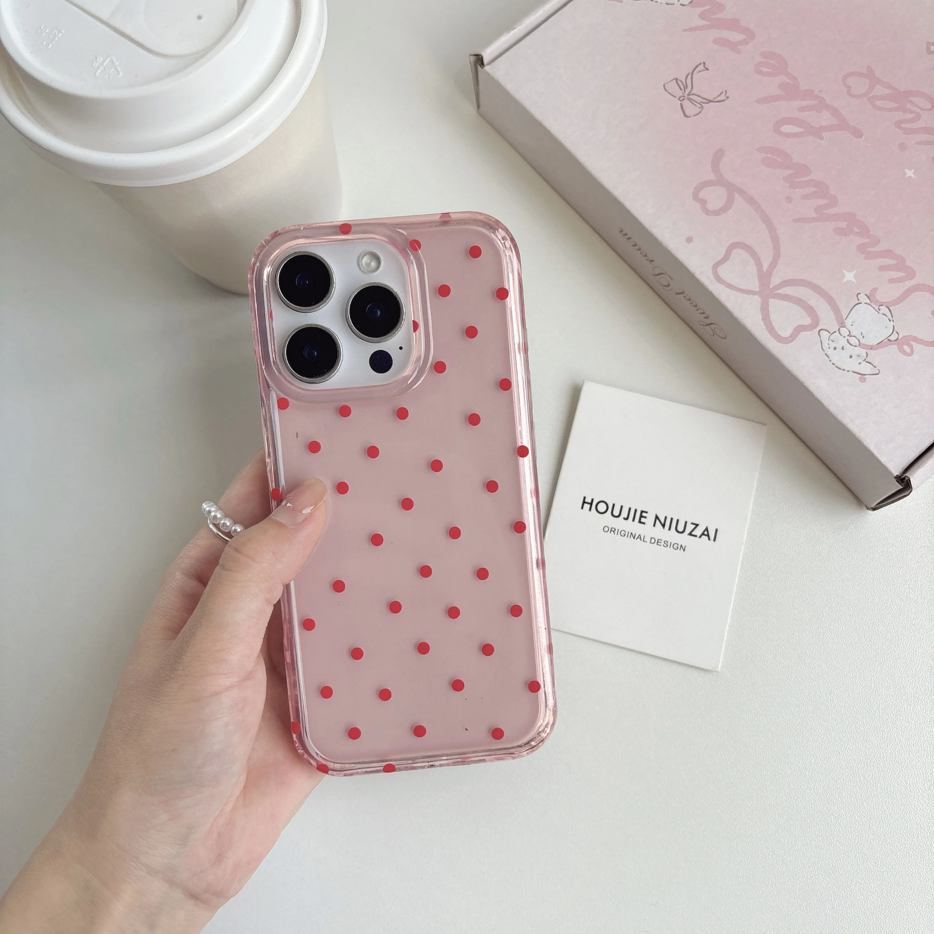 Glossy Red Polka Dot Transparent Pink Protective Phone Case