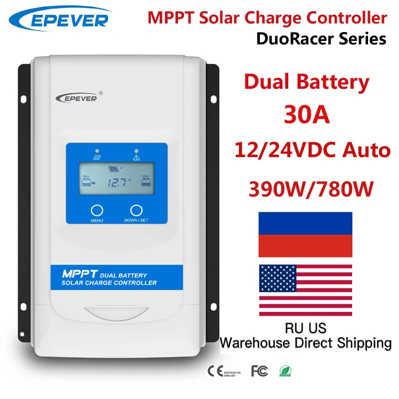 

Контроллер заряда солнечной батареи EPEVER 30 А с двойной батареей MPPT 12 В 24 В DR3210N-DDS для использования в домах на колесах, кемперах, лодках, регулятор заряда солнечной панели