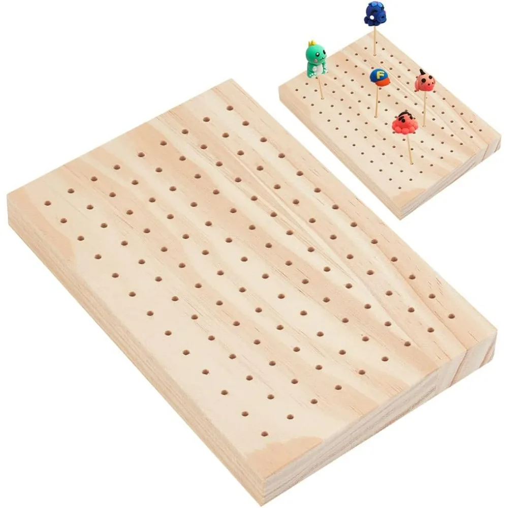 Oak Wooden Food Skewer Holder Food Display Board Clay Figurines Display Trays Rectriangle Pick Stand Craft 117 Holes food display stand