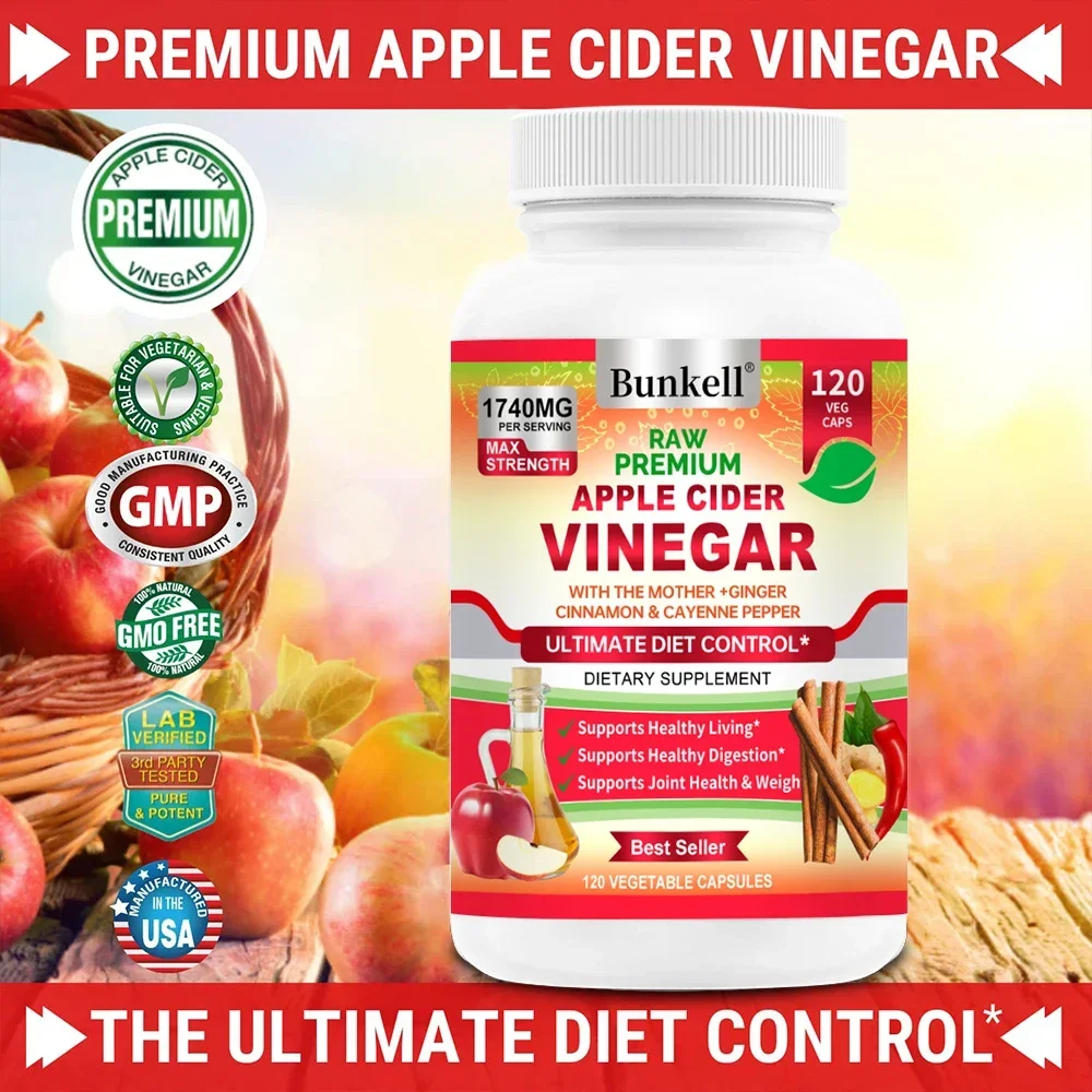 Apple Cider Vinegar Capsules, 1740 Mg, Mother Vinegar-with Cinnamon, Ginger and Cayenne Pepper-Detoxification and Digestion