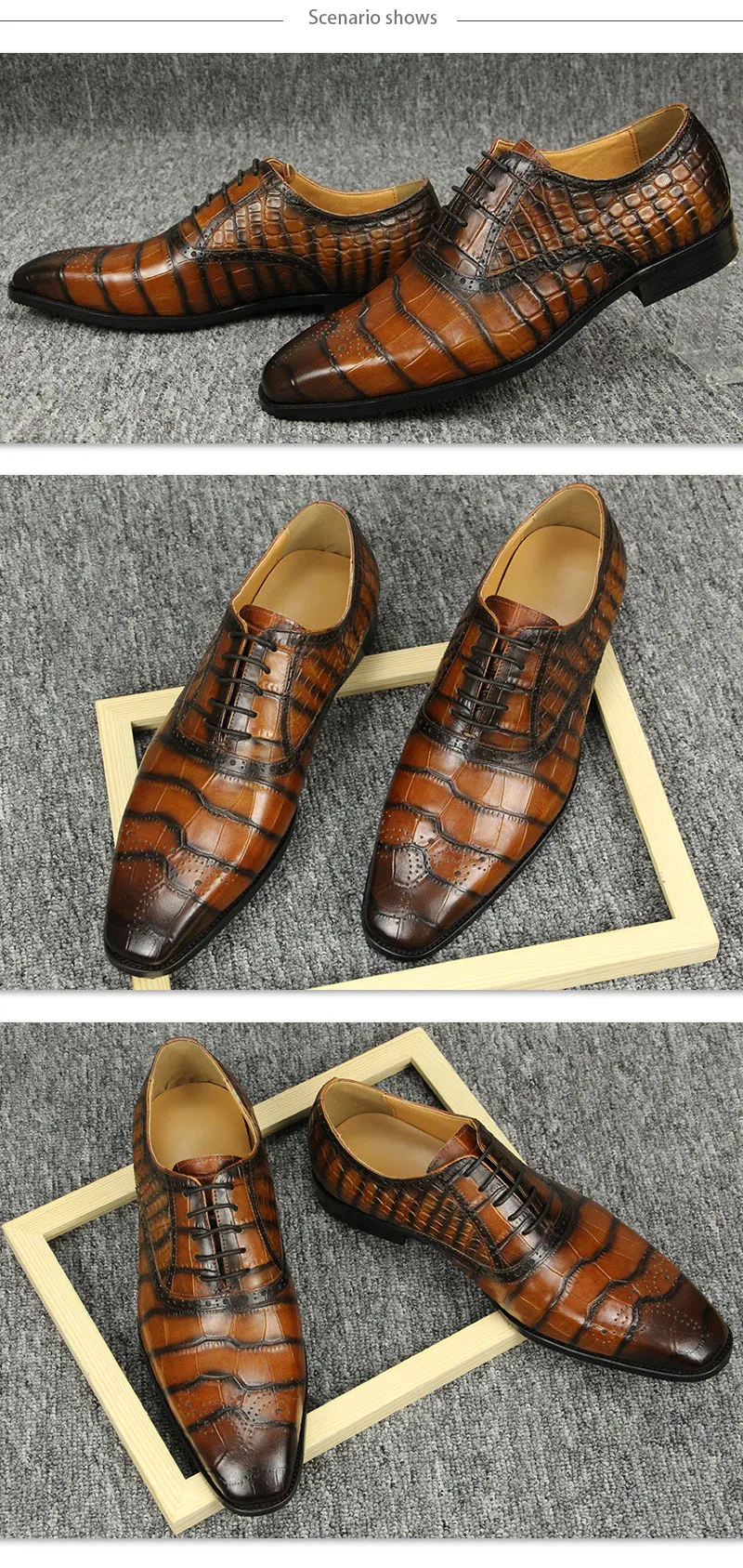 Elegant Shoes For Men's Crocodile Print Oxfords Dress Wedding  Fashion Lace Up Dress Office business or daily life zapatos 2023
