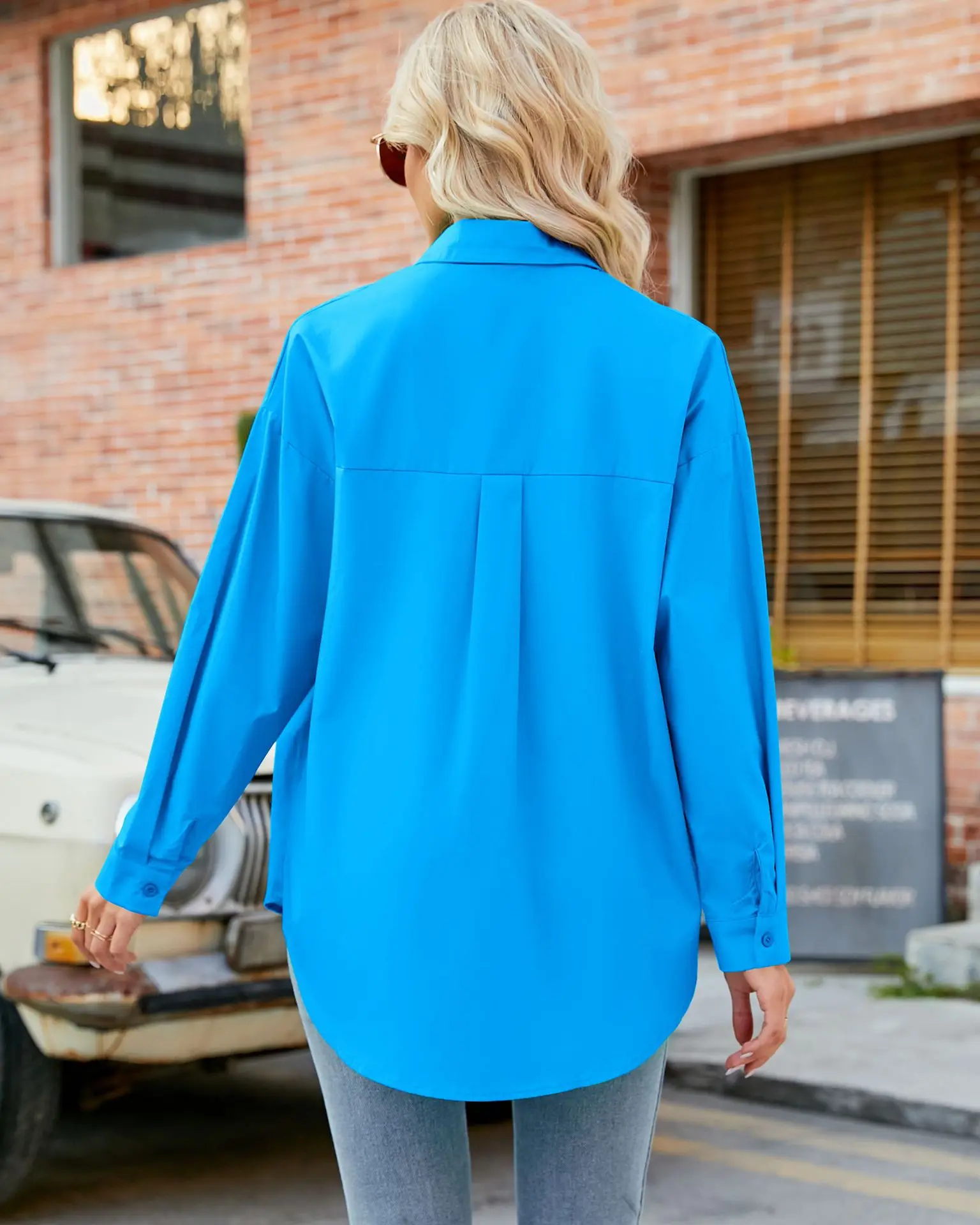 Womens Clothing V-neck Solid Button Long Sleeve Casual Blouse