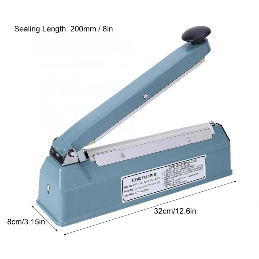 PFS-200I 300W 8 Inch Impulse Heat Sealer Manual Food Vacuum Sealing Machine Plastic Packaging Bag Sealer
