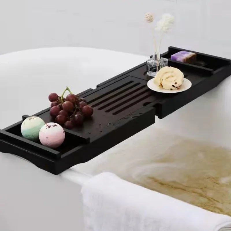 Adjustable Bamboo Bathtub Caddy Non-Slip Extendable Tray for Hotel/Bathroom/Wooden Bucket Spa-Grade Waterproof Organizer