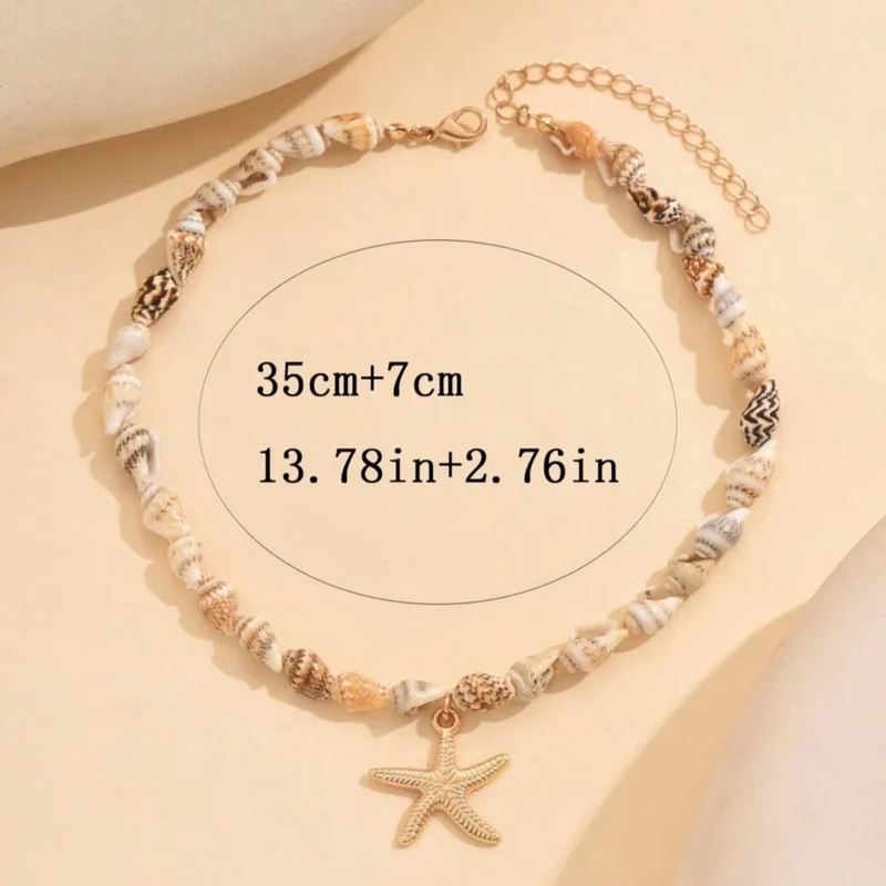 Bohemian Beach Shell Conch Beaded Necklace Ocean Style Seashell Starfish...