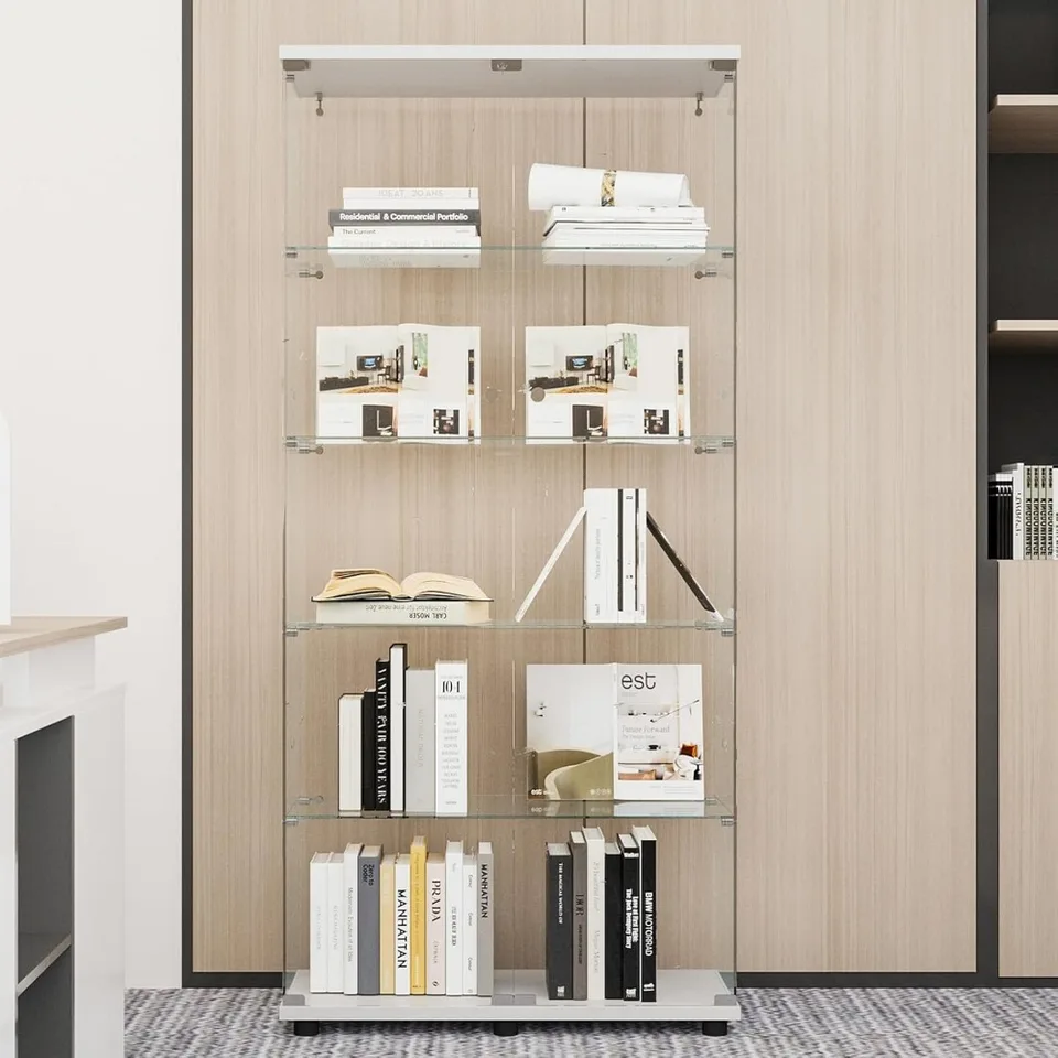 Elegant Glass Display Cabinet with 5 Shelves