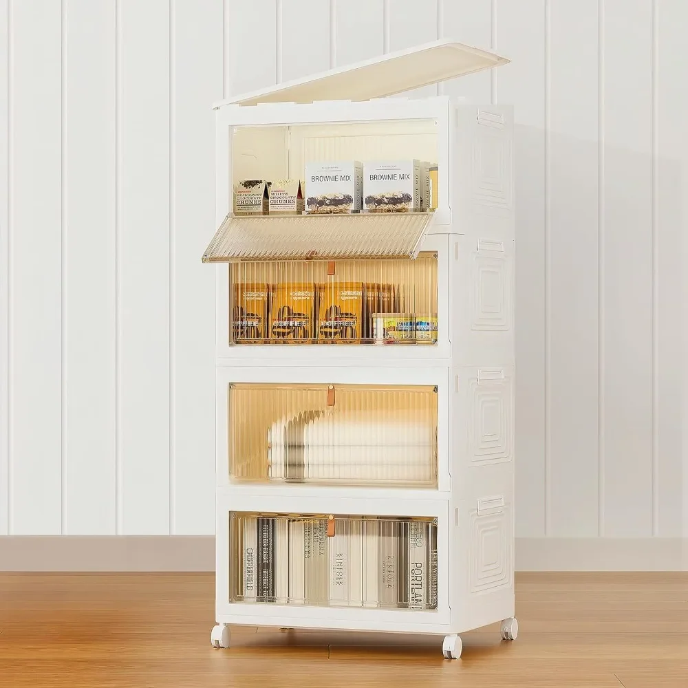 

Plastic Storage Bins Organizer Stackable & Convenient 15.35"×11.00“×32.87”, White Plus Light Brown