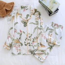 Spring And Autumn Cotton Knitted Pajamas Set Long Sleeved Trousers Sleepwear For Women 2 Piece Female Casual Home Service Lounge