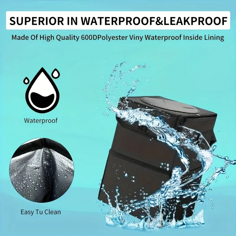 뚜껑과 수납 주머니가 있는 차량용 쓰레기통, 누수 방지 차량 정리함 - 방수 쓰레기통 - 다용도 쓰레기통