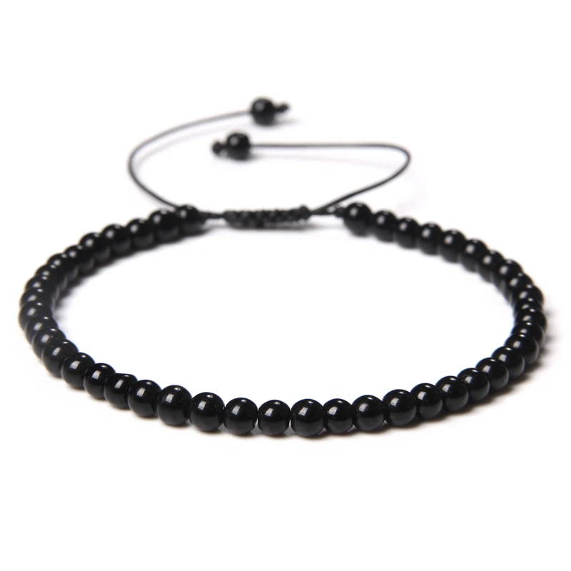 Schwarz-weißes kleines Steinperlen-Armband, 4 mm, natürliche Achate, vulkanisches Lavastein, geflochtenes Armband, gewebtes Seil, Armreif, Mediation-Schmuck – Detail 9