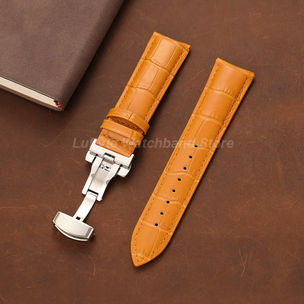 Men's Embossed Leather Watch Band with Butterfly Clasp - Fashionable and Comfortable Replacement Strap