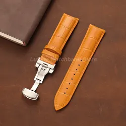 Men's Embossed Leather Watch Band with Butterfly Clasp - Fashionable and Comfortable Replacement Strap - 22mm (Light Brown)