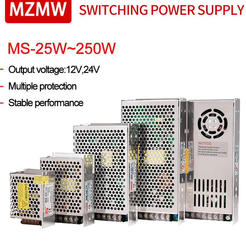 MZMW Switching Power Supply MS 25W 35W 50W 60W 75W 100W 120W 150W 200W 250W 110/220V AC TO DC 12V 24V Led Transformer SMPS