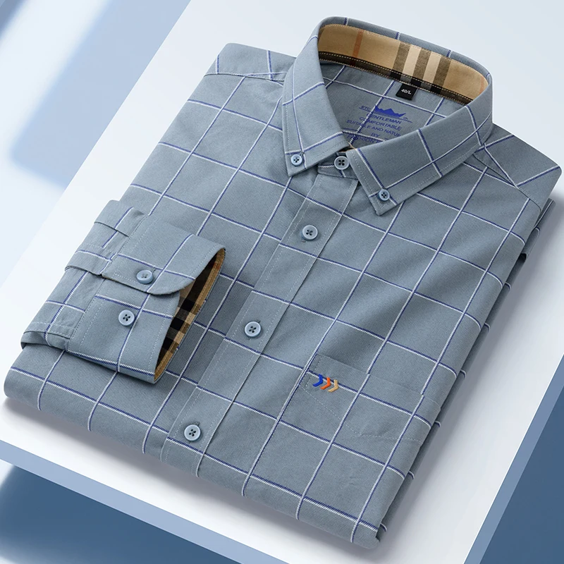 new in shirt 100%cotton oxford long sleeve shirts for men slim fit formal plain shirt hight qulity plaid soft office clothes New in shirt 100%cotton oxford long-sleeve shirts for men slim fit formal plain shirt hight qulity plaid soft office clothes 5