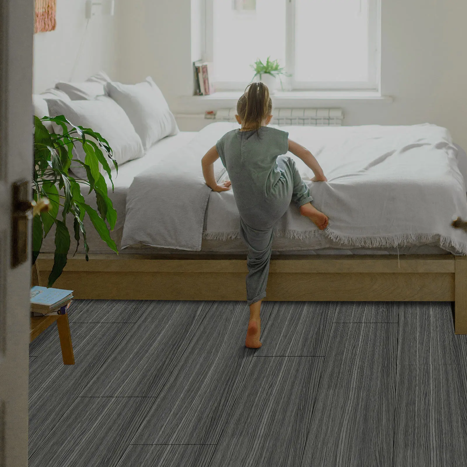 Self Adhesive Floor Sticker Peel and Stick Floor Tile 20x300cm Wood Grain Waterproof PVC Non Slip Self Adhesive Floor Sticker