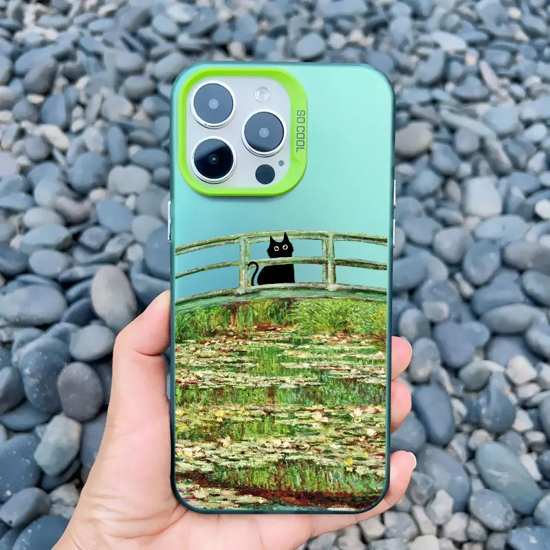 Claude monet lustige katze kunst telefon hülle für iphone 14 15 pro max plus 11 12 13 pro max 13 mini abdeckung stoßfest matt laser coque – Detail 5