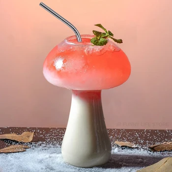 Mushroom Glass Cup with Built-In Straw 1