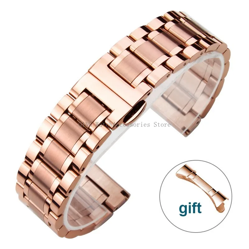 Sleek Stainless Steel Curved End Watchband - Universal Metal Wristband