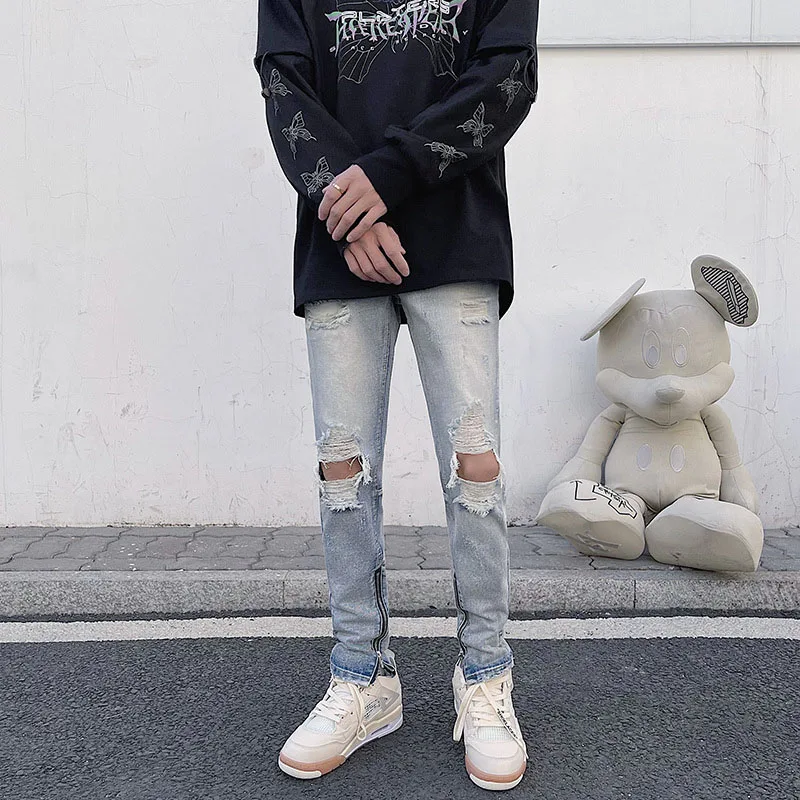 Men Jeans Pant Spring Autumn Trousers Male Denim Pants Ripped Jeans Fashion Solid Men's Clothes Jean Casual Zipper Pants LM233 black skinny jeans men