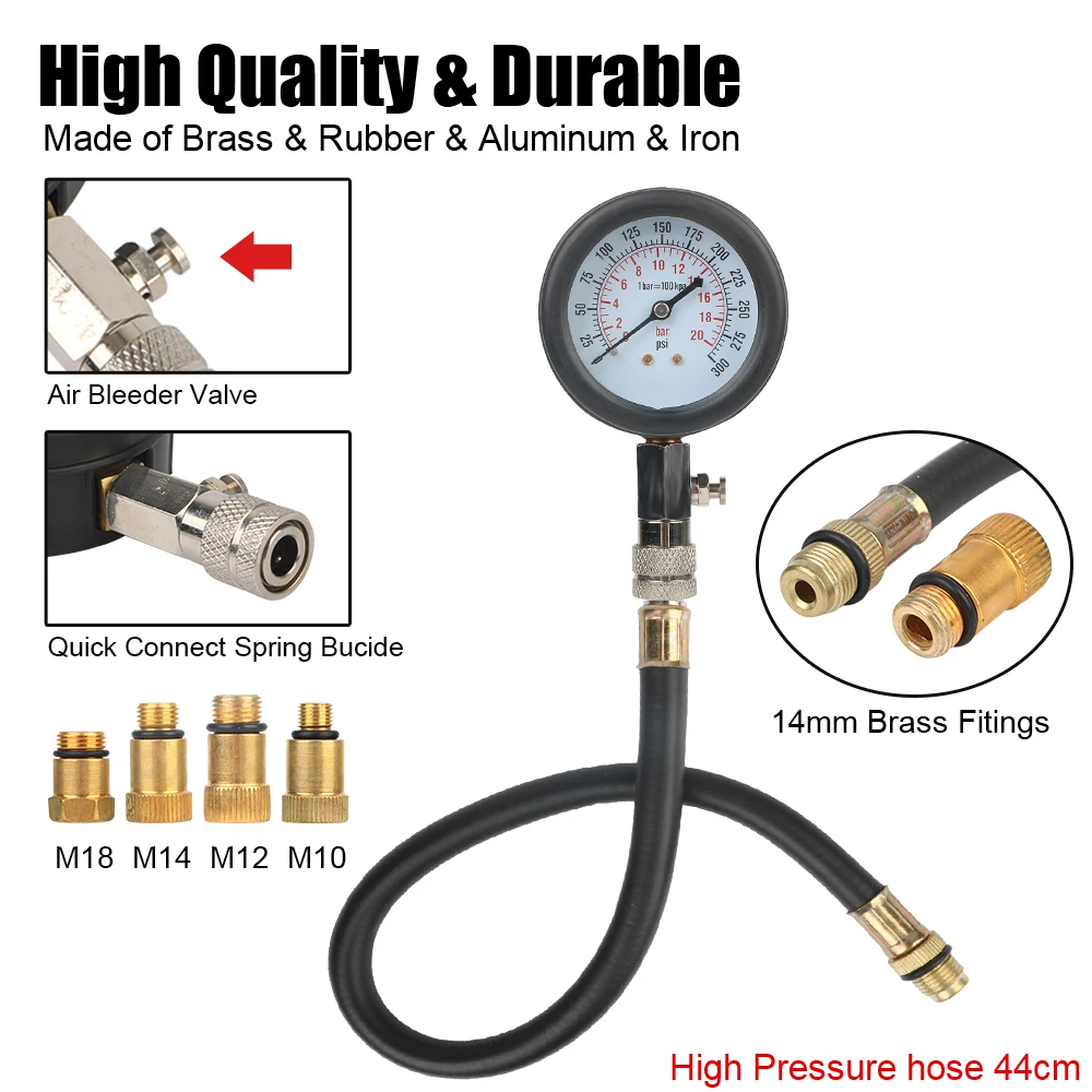0-300Psi/20Bar 오토바이 자동차 실린더 테스터 압력 게이지 M10 M12 M14 M18 어댑터 압축 테스트 미터 진단 2026