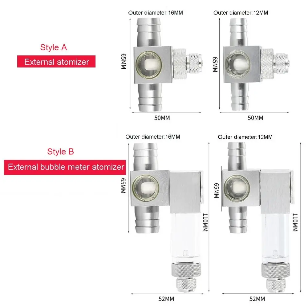 12/16mm Fish Tank CO2 Diffuser Aluminum Alloy Silver CO2 External Atomizer Bubble Counter Aquarium Atomizer