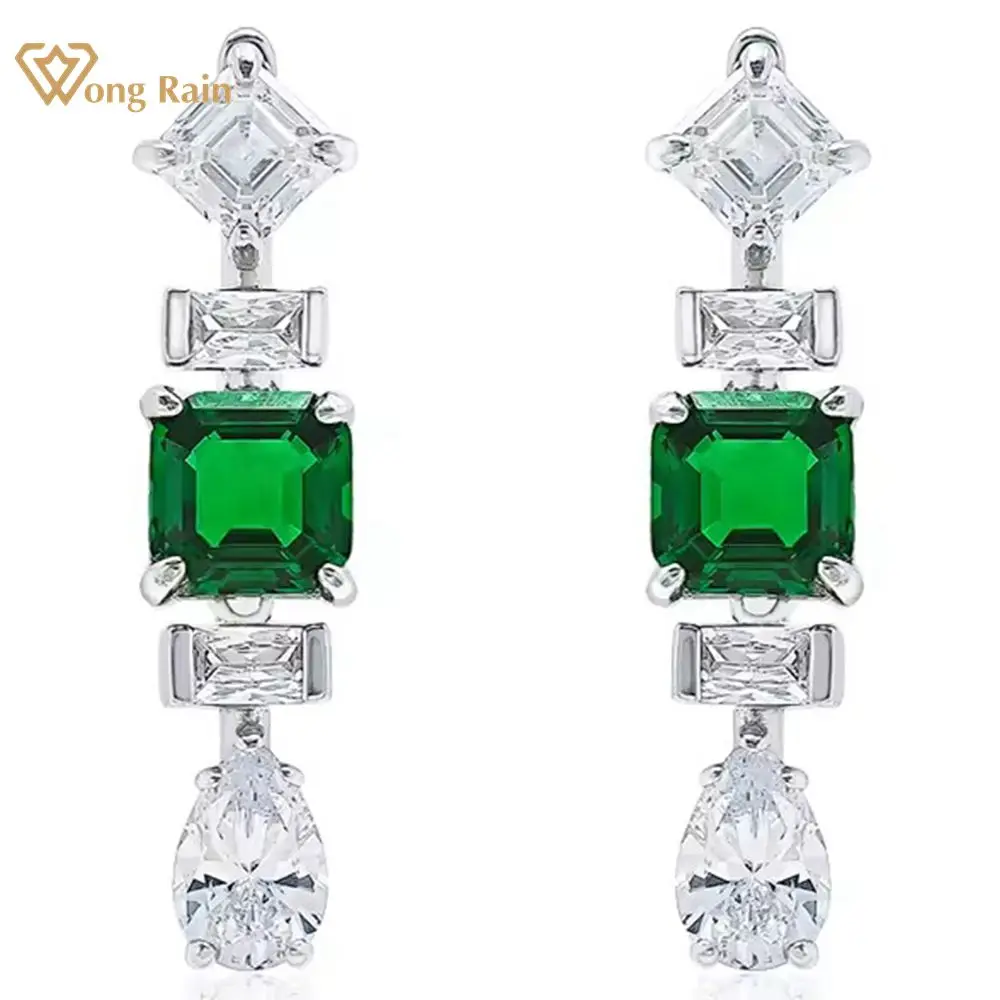 

Wong Rain Vintage 925 Sterling Silver 8*8MM Asscher Cut Emerald Sapphire Gemstone Water Drop Earrings Jewelry Christmas Gift