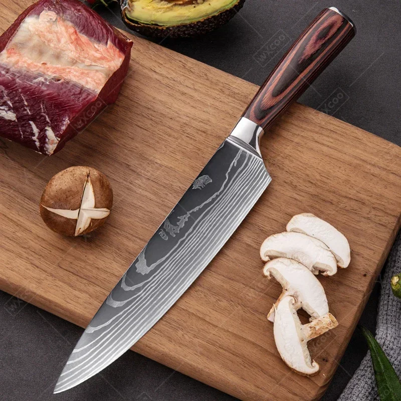 Kitchen Knives Set WXCOO Damascus Pattern Chef Knife Professional Japanese Knives for Kitchen Block Sharp Vegetable Cutter Knife Slicing