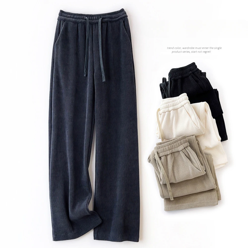 

Women'S Autumn High Waist Draping Straight Tube Wide Leg Pants Versatile Casual Loose Corduroy Pants Women's Casual Trousers