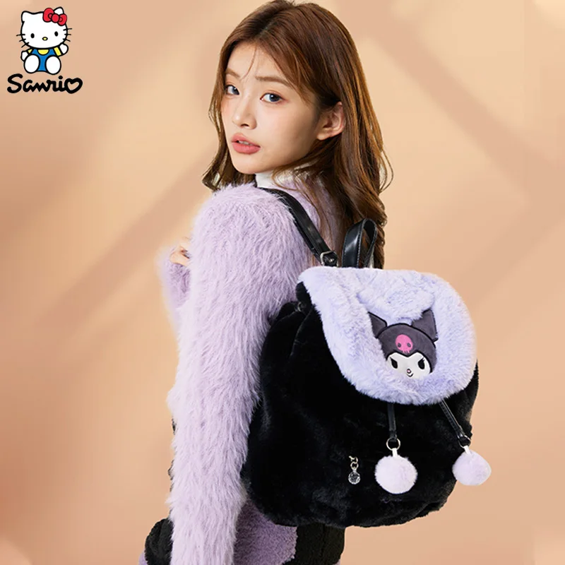 Kawaii Sanrio Plush Bag School Bag Kuromi Plush Flap Backpack My Melody Pochacco Bag Hello Kitty Furry Shoulder Bag Handbag Girl sanrio hello kitty gothic punk vintage pink cross chains crossbody bags for women toys hot girl handbag y2k trend tote bag gift