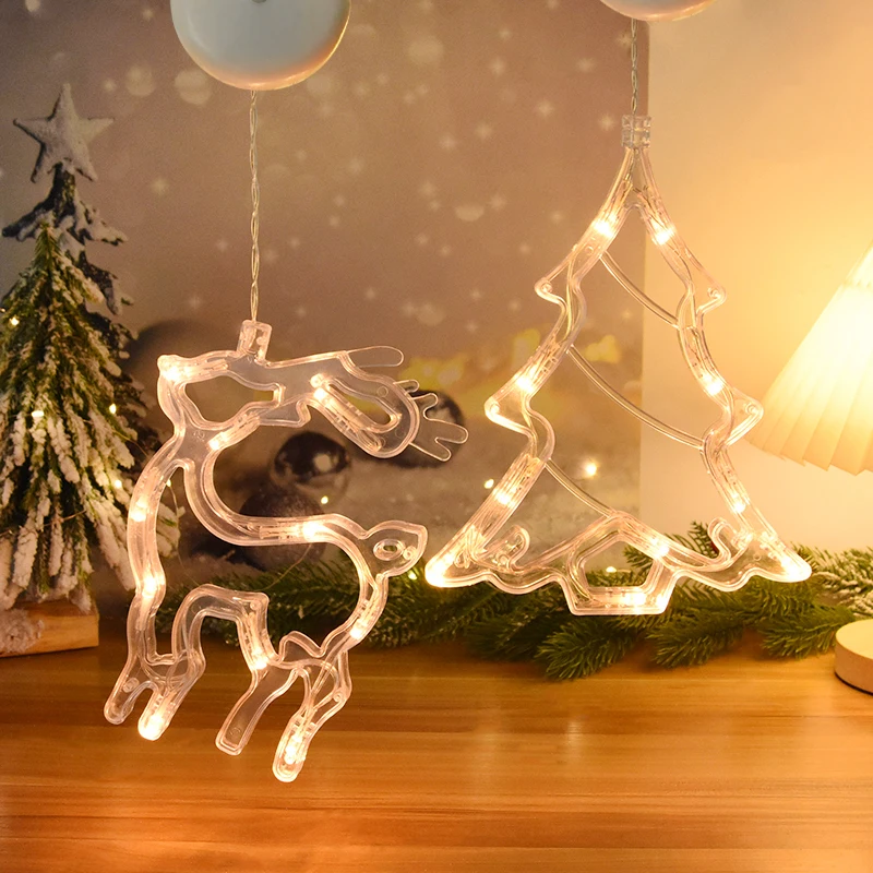 Christmas Lights LED Snowflake Santa Elk Hanging Lights Christmas Home Window Decoration Lamp Xmas Ornaments New Year Gifts