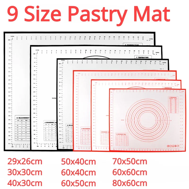 80/70/60/30cm Silicone baking mat Rolling Kneading Pad Pastry Tools Crepes Pizza Dough Non-Stick Kitchen Silicone Mat