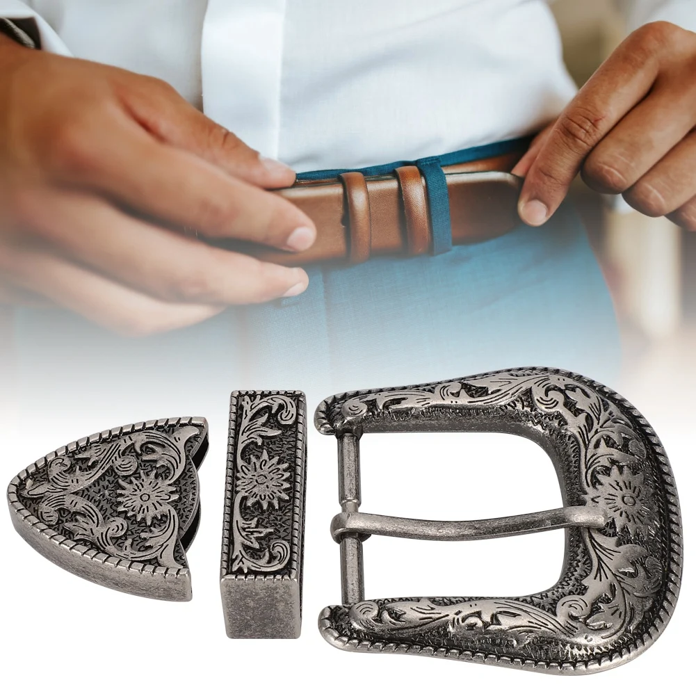 Alloy Buckle Belt Buckle Set Vintage Handmade Carving Alloy Waist Belt Set for Collar Saddle Accessories Leather Tools Leather Craft Tools Leather Craft Tool
