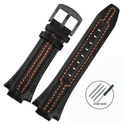 Genuine Leather Waterproof Sport Watch Strap, 15mm - 27mm x 15mm (BlackOrange - Black)