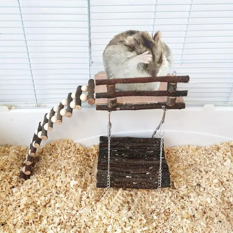 

Wooden Hamster Playing Set | Hamster Platform With Ladder| Hamster Activity Playground Climb Platform Appple Wood Chewing Toys