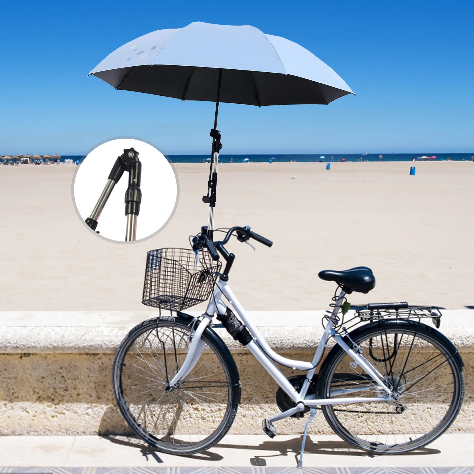 Support Parasol Extensible Pour Vélo, Poussette, Fauteuil Roulant - Acier Inoxydable - Réglable 360°