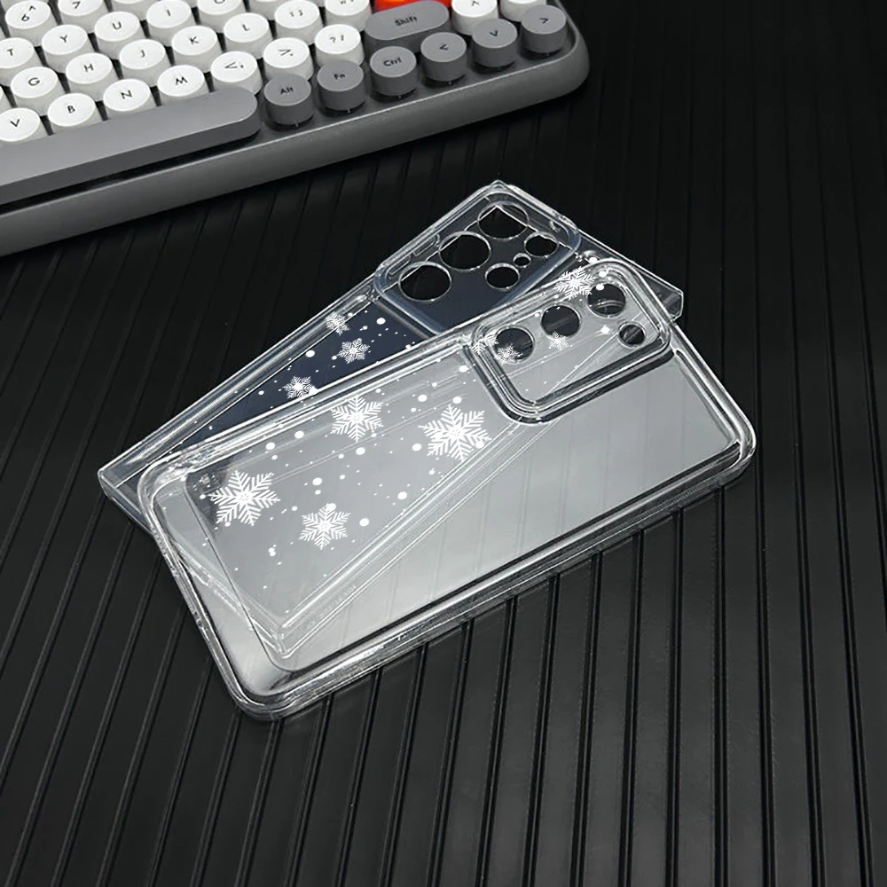 

Christmas Transparent Phone Case for SAMSUNG Galaxy A53 A14 5G A33 A23 A52 A32 Snow Coque for SAMSUNG S23 S22 S21Plus Ultra FE