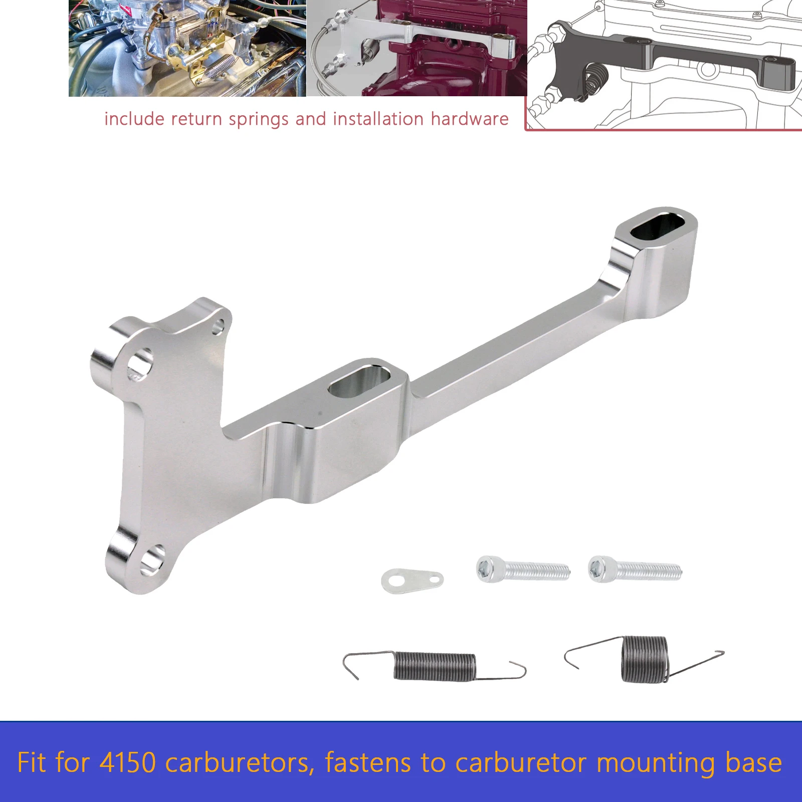 Throttle Cable Bracket 4150 Series, Carb Spring Mount, Aluminum TCB-40DQ,Carburetor Bracket & Springs Set
