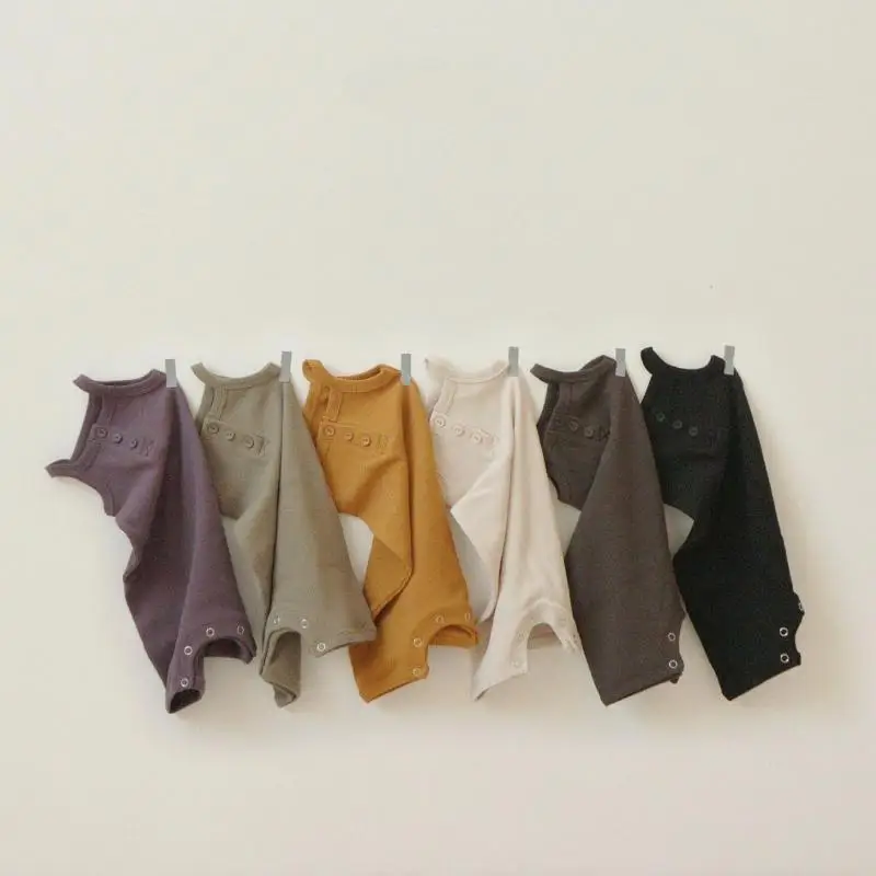 

Korean Version Of Children's Peekaboo Children's Wear Pure Color Cotton Sleeveless Baby Home Wear Baby One-piece Romper Summer