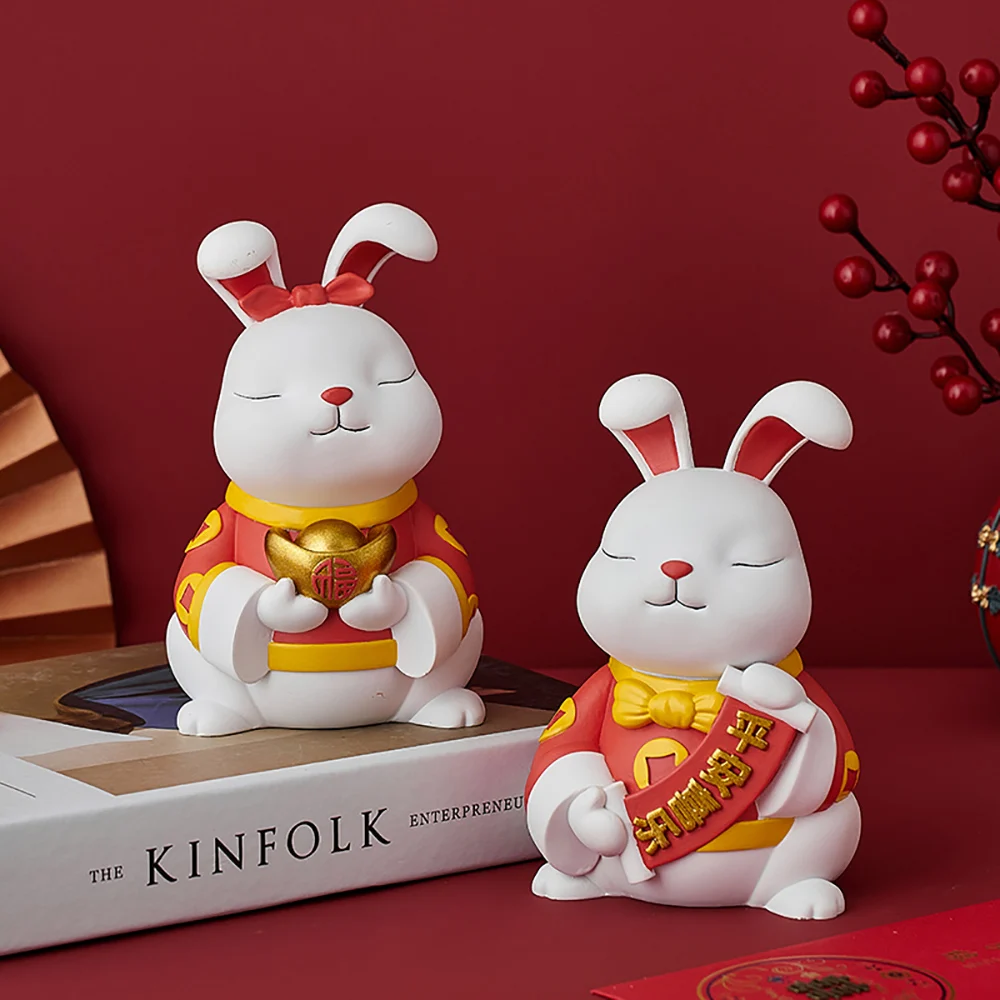 

Домашнее украшение, креативный поднос для хранения счастливого кролика, фигурка в современном стиле, интерьерное украшение для ТВ-кабинета, красивые полимерные поделки