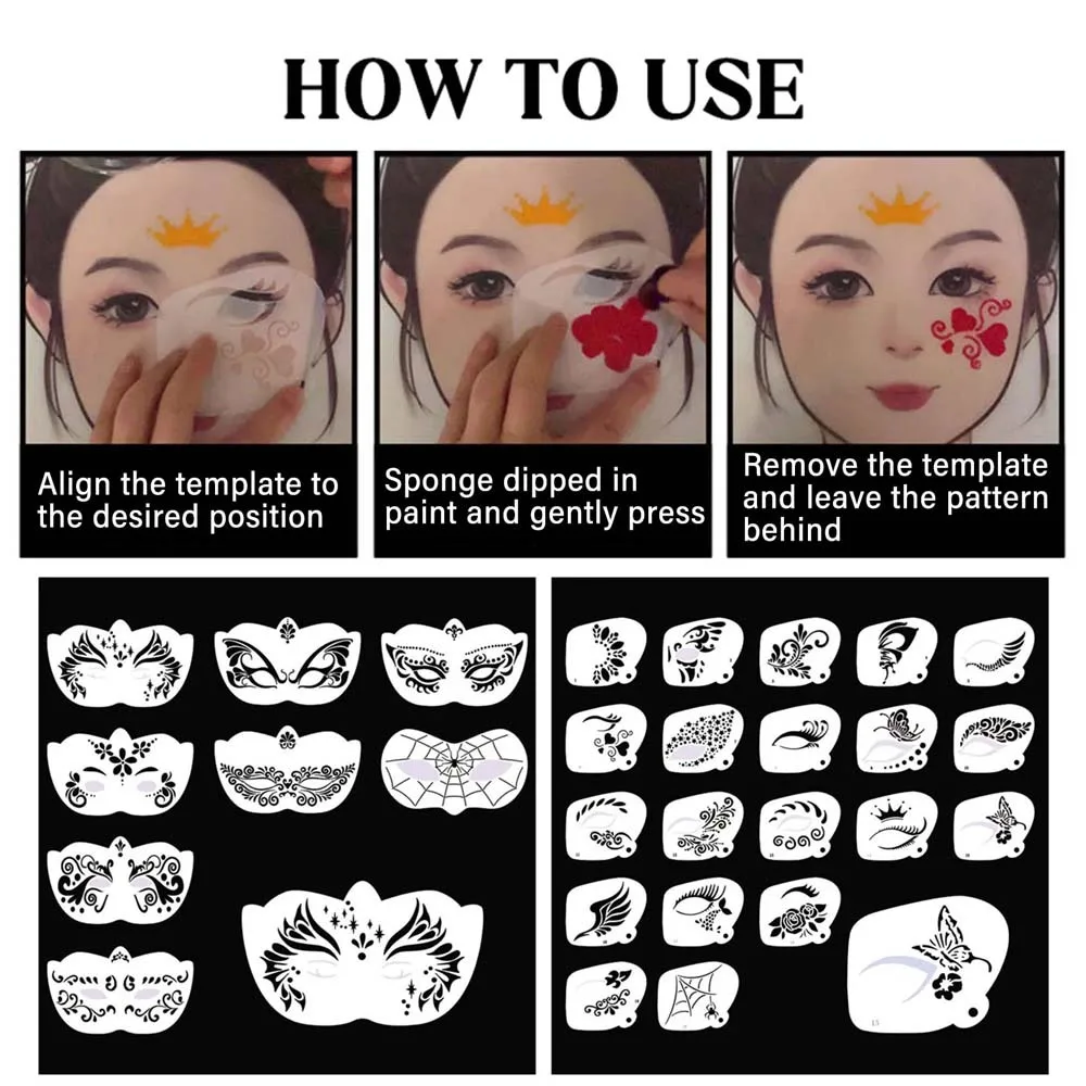 Makeup Tools Reusable Face Paint Templates Hollowed Hand Painting Body Art Paint Stencils Decorative Easy Use DIY Makeup Tools Children