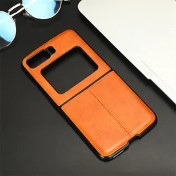 Premium Anti-Slip Calfskin PU Leather Folding Cord Back Cover for Moto RAZR 2022 (Orange)