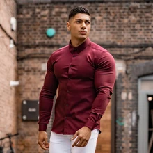 

Men Fitness Sports ClothingMen Fashion Casual long Sleeve Solid Shirt Super Slim Fit Male Social Business Dress Shirt Brand