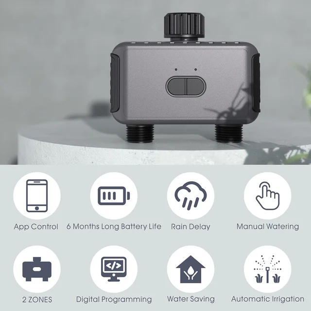 Tuya Smart Watering Timer 2 Outlet Smart Sprinkler Drip Irrigation Controller Water Valve Rain Delay Programmable Controllers 2