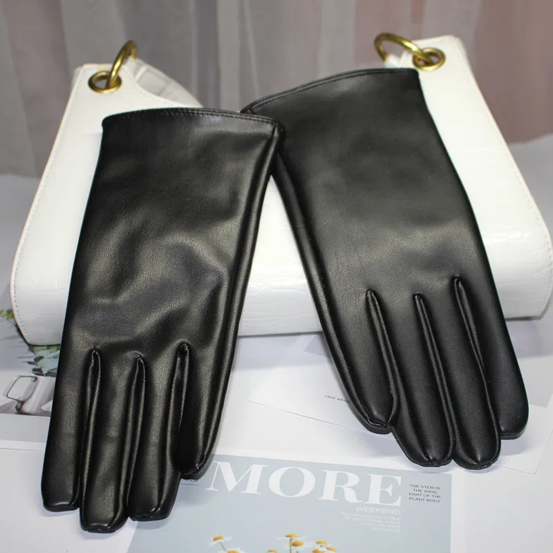 Women's Synthetic Leather Gloves Winter Warmth Short Thin Screen Driving Female Color Leather Gloves New 2022 Cycling