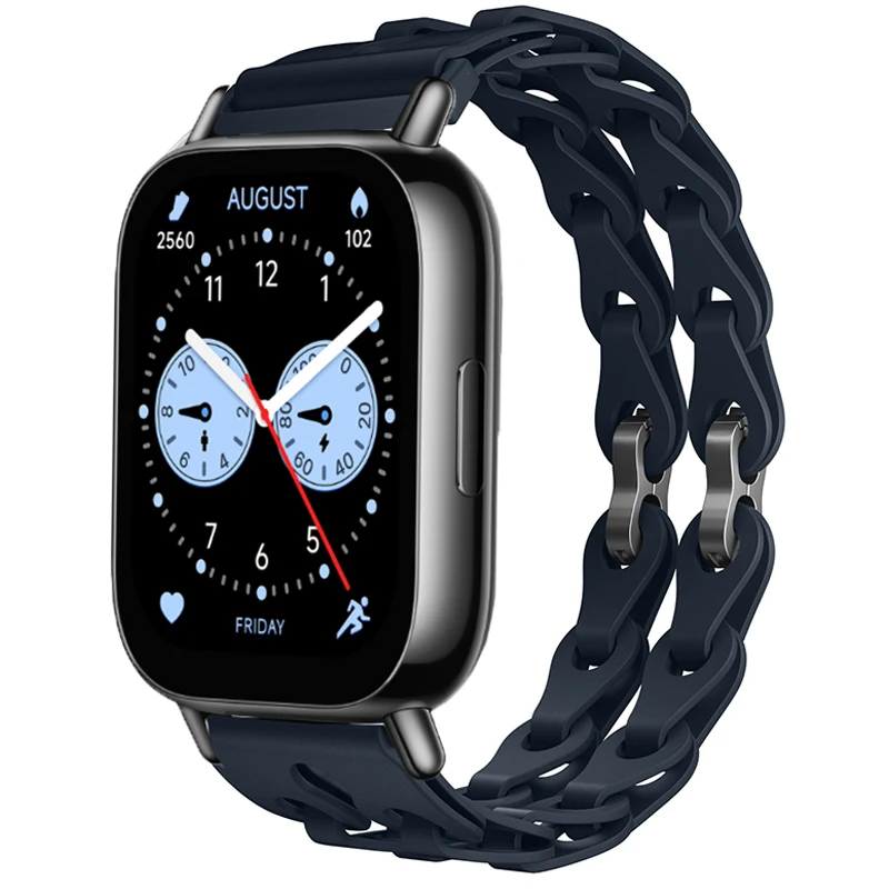 Silicone Sports Chain Link Strap for Smartwatch - Soft Band Bracelet for Men & Women
