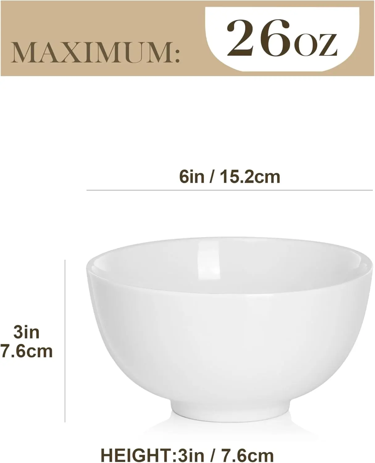 26 oz Porcelain Soup & Cereal Bowls Set of 6 – White Ceramic 6-Inch Bowls 2