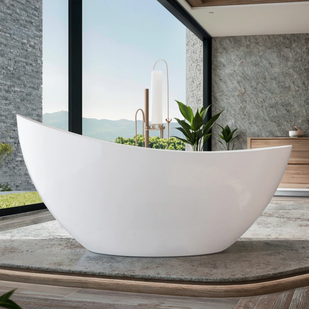 European Style Large Nordic Spa Integrated Seamless Massage Function Freestanding Hotels Crescent-Shaped Acrylic Bath Bathroom