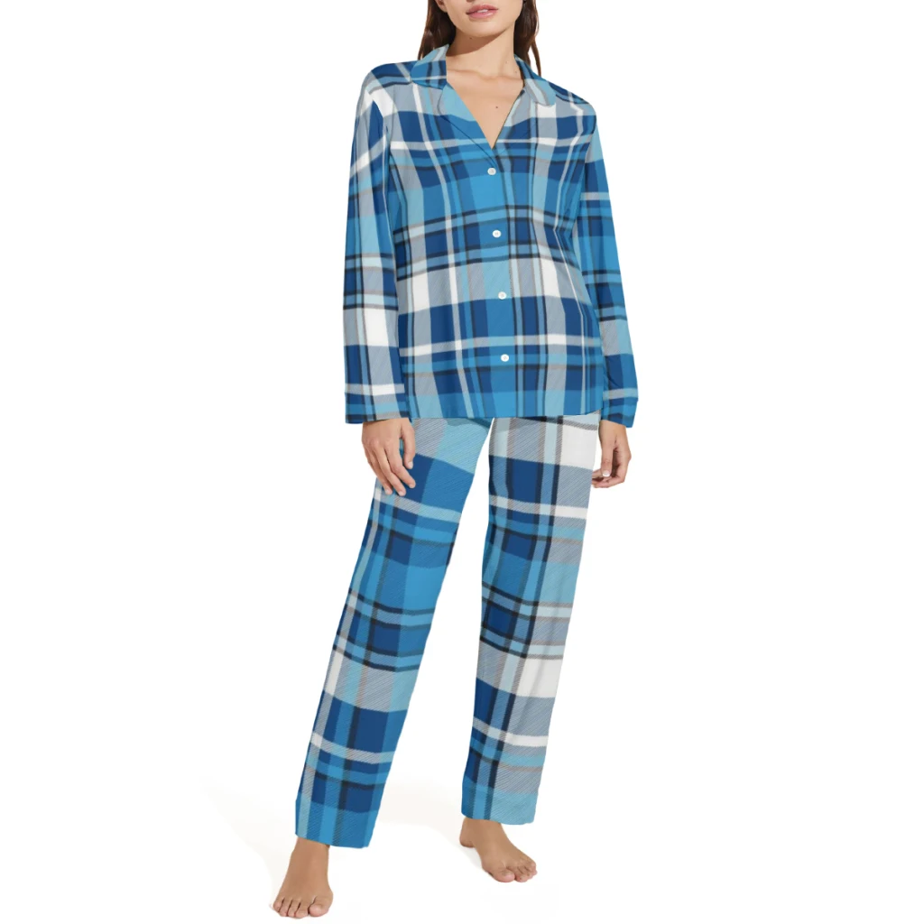 Blue Plaid Series  Printed Sleepwear Set Long-Sleeve New Pajama Sets For Sleeping Winter