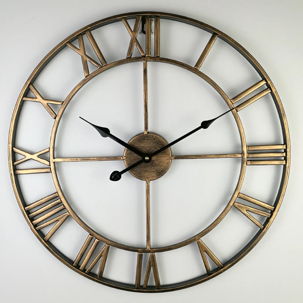 

40-80cm Nordic Retro Metal Wrought Iron Roman Clock Wall Clock Modern Design Living Room Cafe Quiet Decorative Quartz Clock