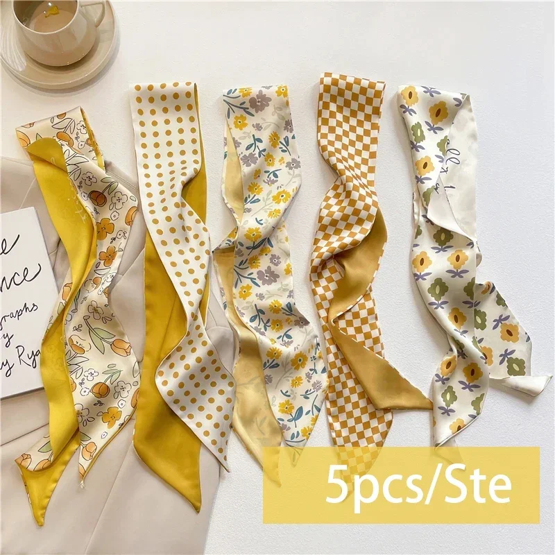 5pcs/set Series Silk Satin Scarf Women Cloth Hair Bands Headdress Accessories Lady Scarves Ribbon Neck Ties for Bag Handle 4